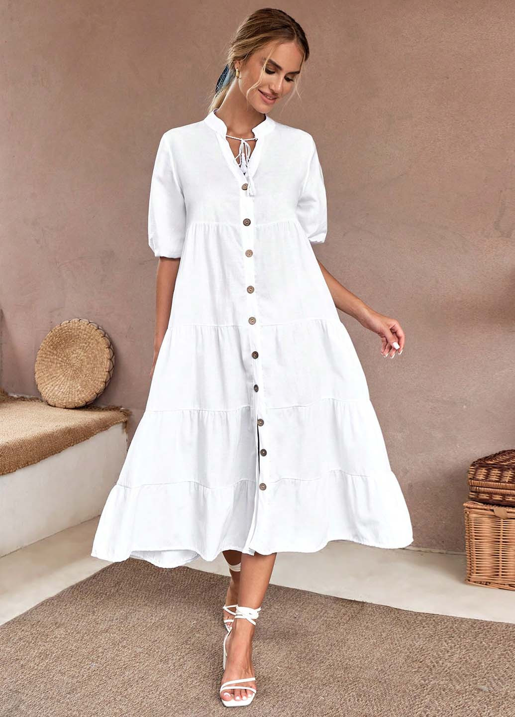 Білий кежуал сукня а-силует SHEIN однотонна