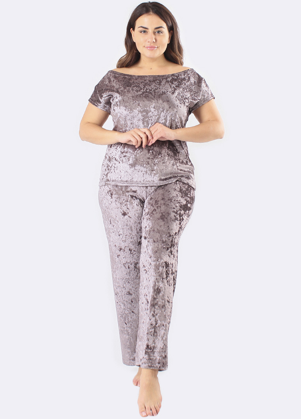 Серо-бежевая всесезон пижама (футболка, брюки) футболка + брюки Ghazel