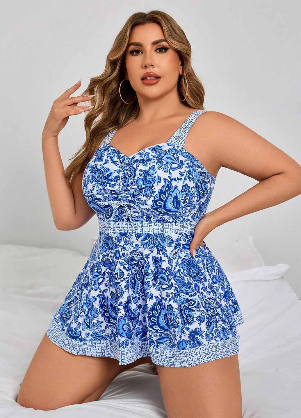 Синий летний купальник (сукня, трусики) купальник-платье, раздельный SHEIN