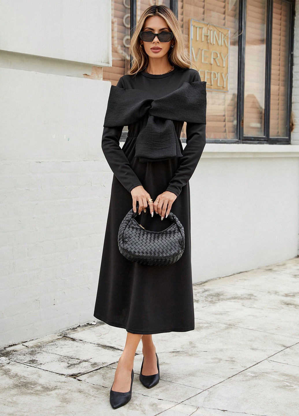 Черное кэжуал платье клеш SHEIN однотонное