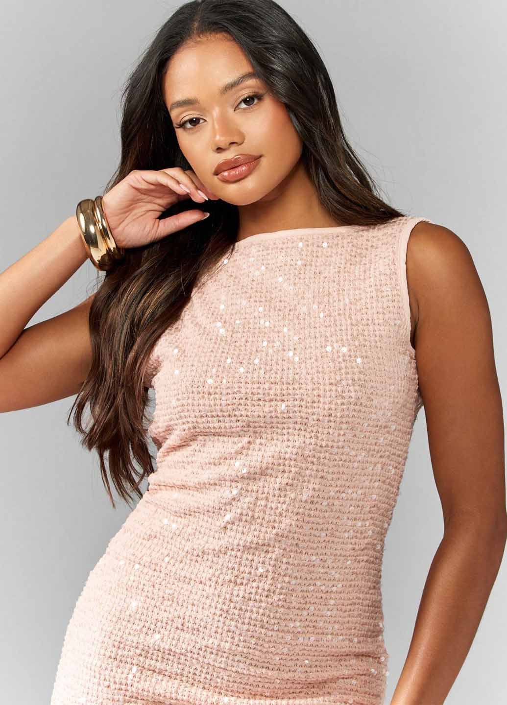 Розовое праздничный, вечернее платье футляр, с открытой спиной SHEIN однотонное