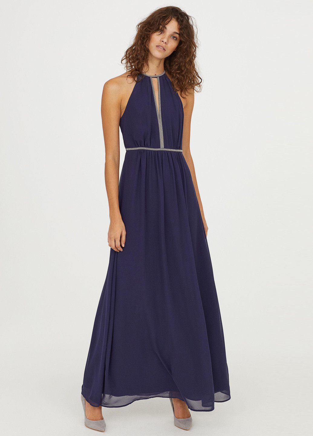 Темно-синее вечернее платье клеш H&M