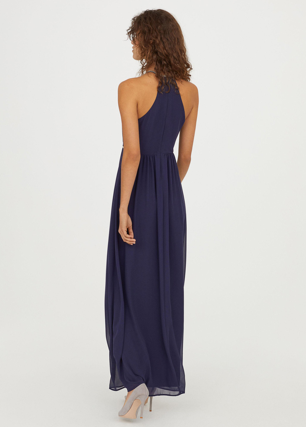 Темно-синее вечернее платье клеш H&M однотонное