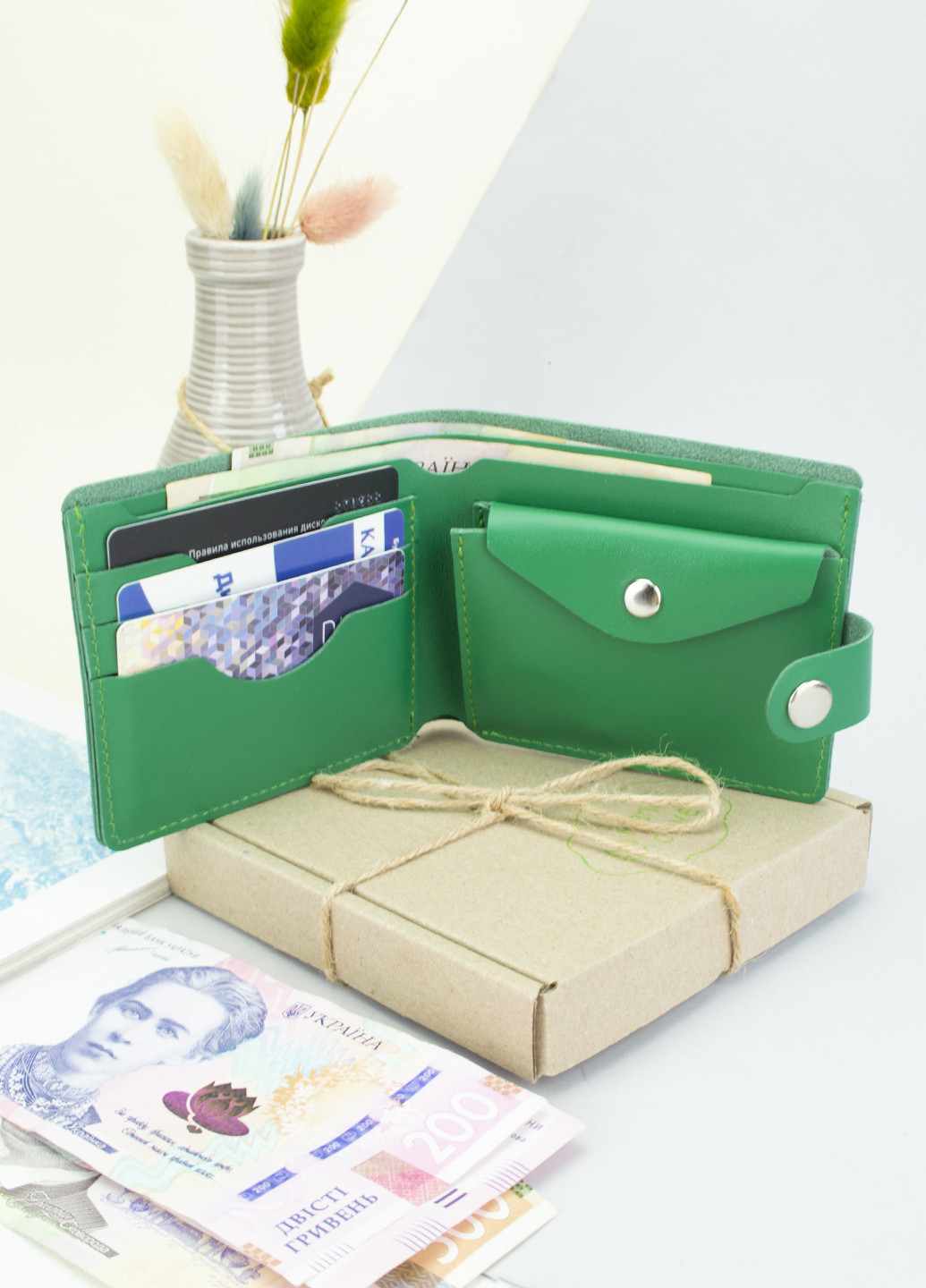 Подарунковий жіночий набір №56: обкладинка на паспорт + портмоне HC0042 (зелений) HandyCover (253919548)