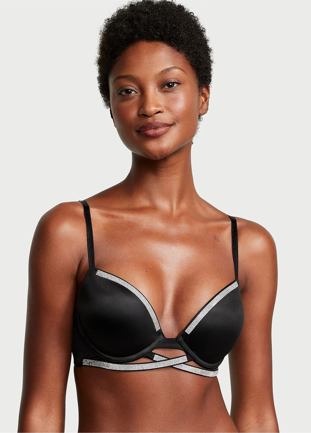 Чорний балконет бюстгальтер Victoria's Secret з кісточками поліамід