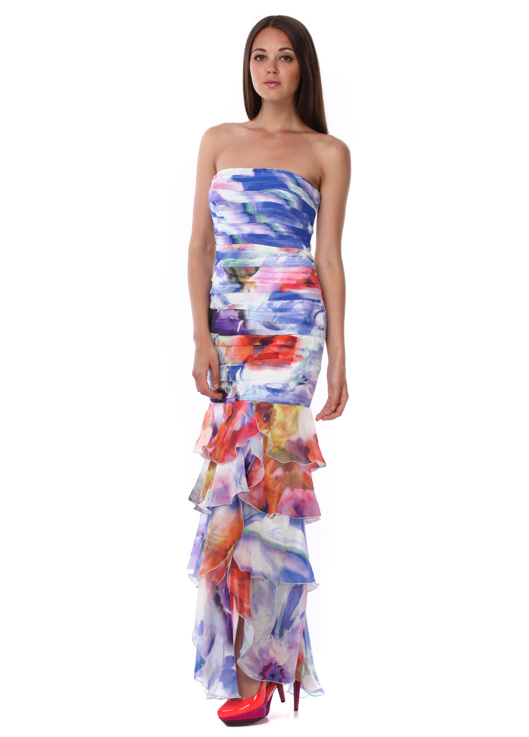 Комбинированное коктейльное платье XS Milano с абстрактным узором