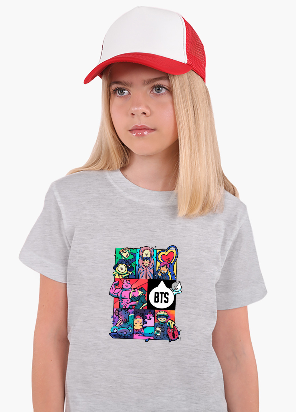 Светло-серая демисезонная футболка детская бтс (bts)(9224-1078) MobiPrint