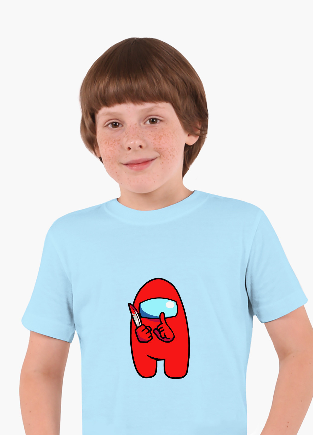 Блакитна демісезонна футболка дитяча амонг ас червоний (among us red) (9224-2417) MobiPrint