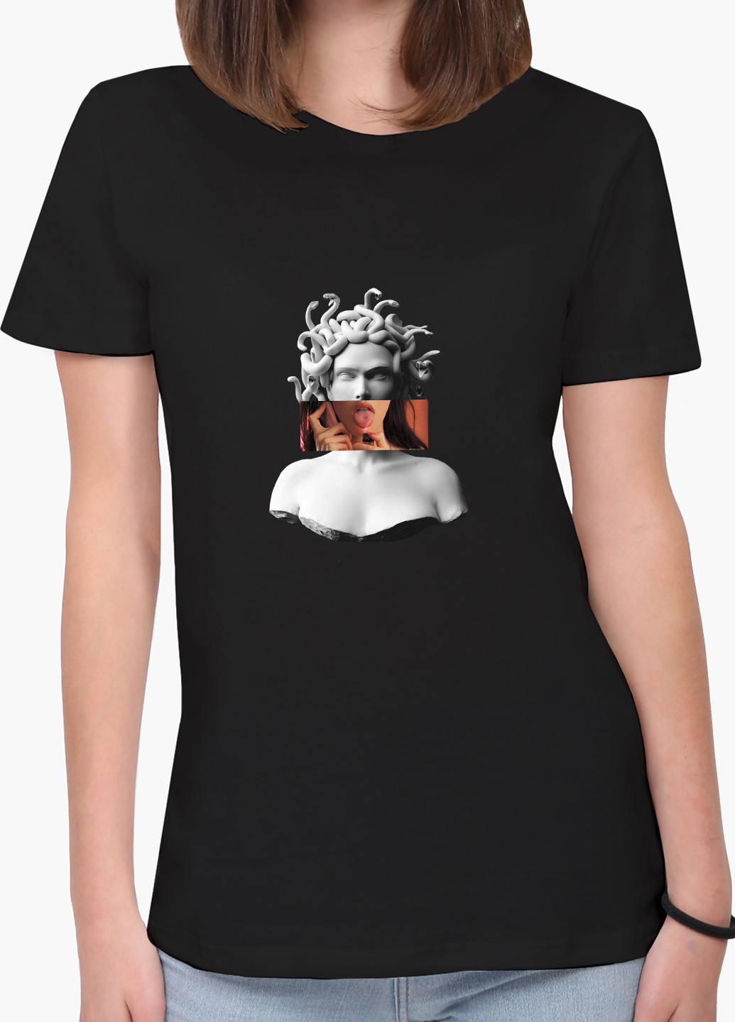 Черная демисезон футболка женская меган фокс ренессанс медуза горгона (megan fox) (8976-1203) xxl MobiPrint