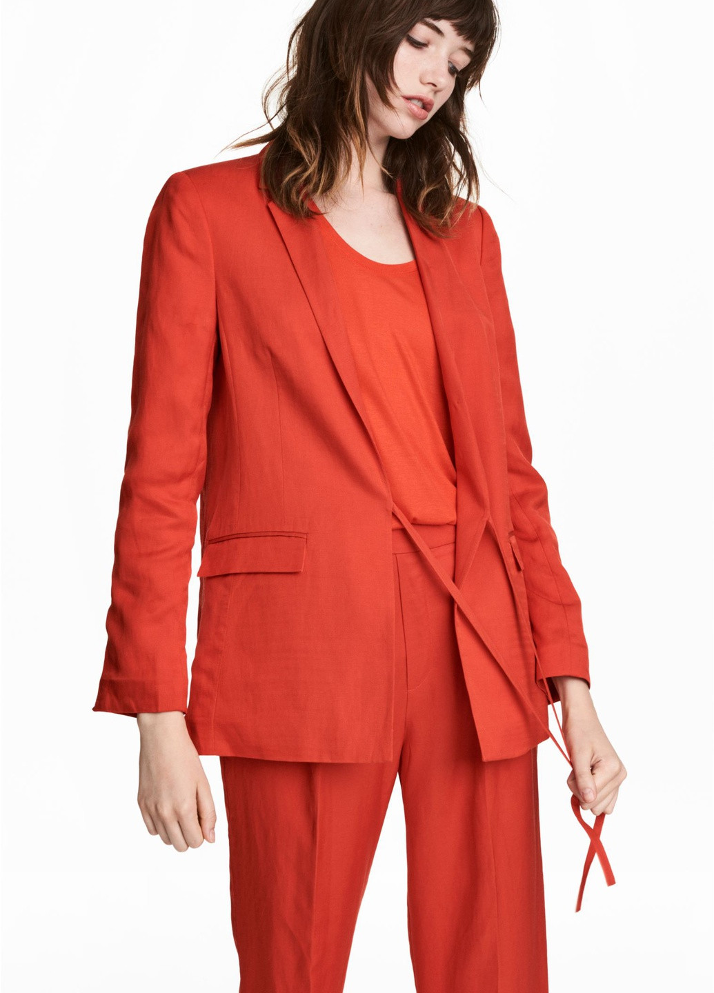 Красный женский жакет лен бленд H&M однотонный - демисезонный