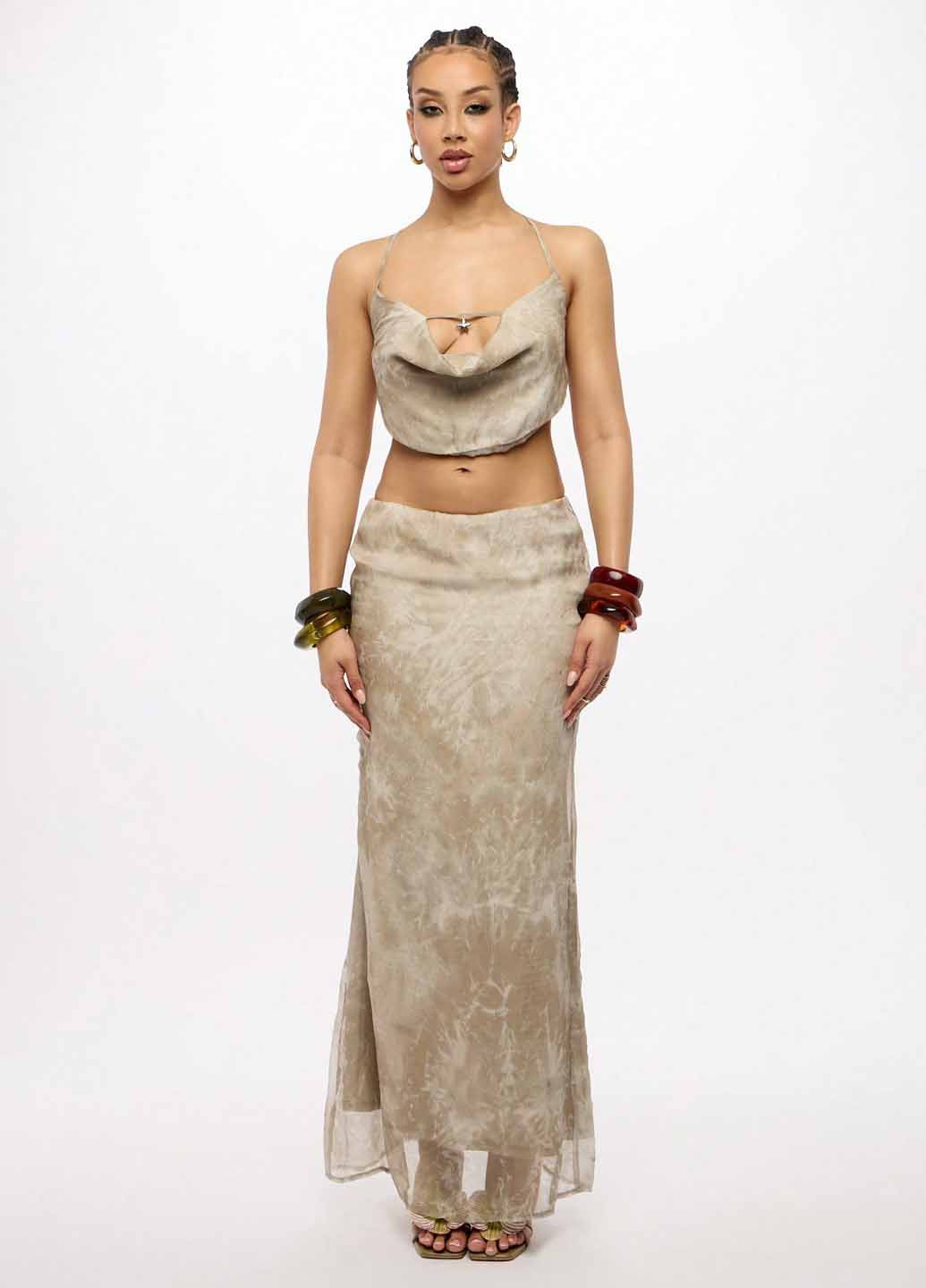 Бежевая вечерний тай-дай юбка SHEIN годе