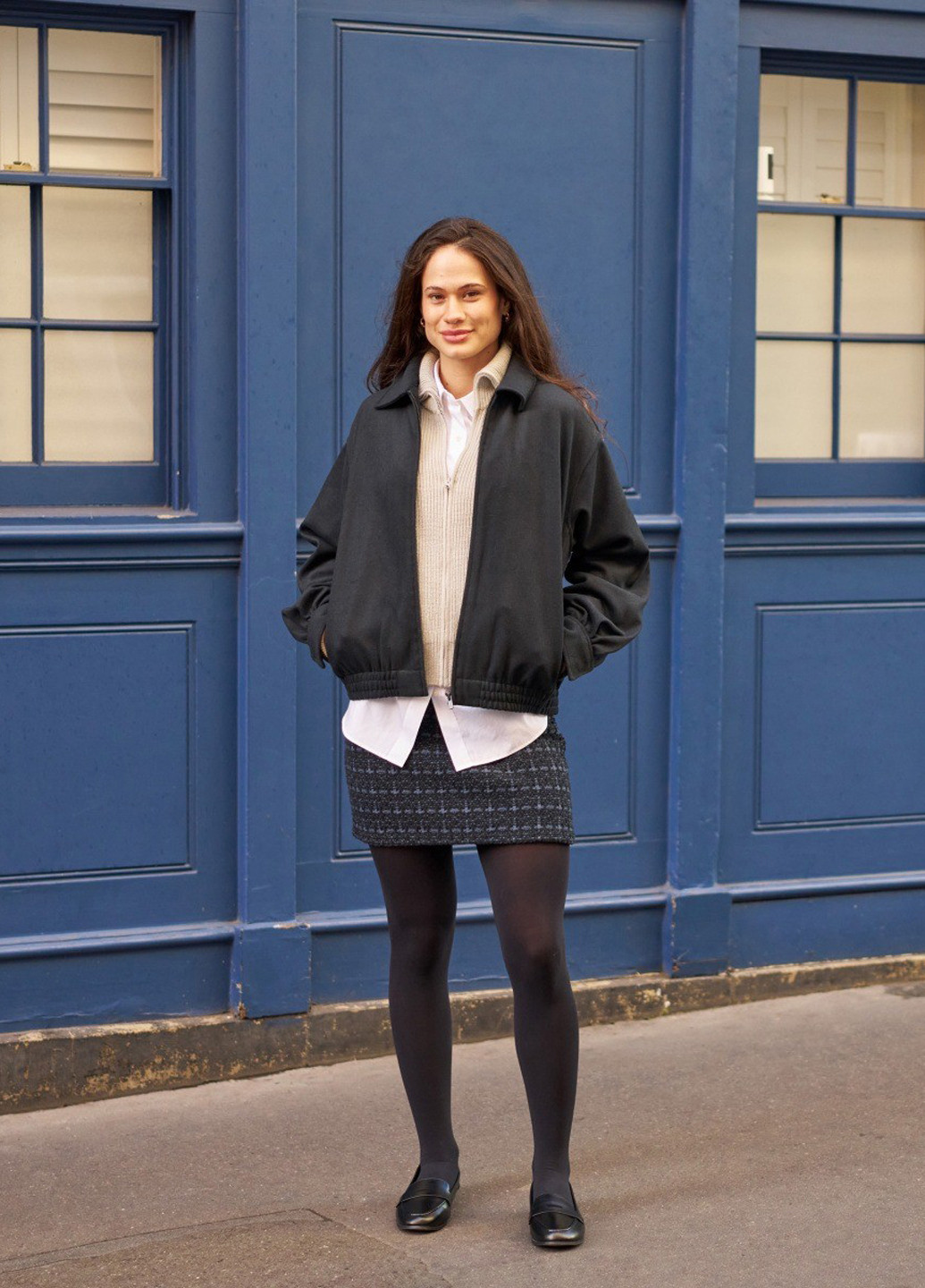 Синяя кэжуал в полоску юбка Uniqlo а-силуэта (трапеция)