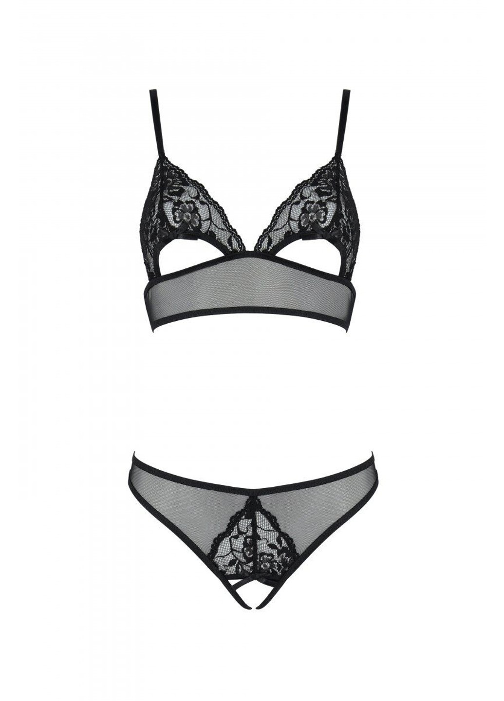 Комплект: бралет з ажурним ліфом та відкритими трусиками Christa Set with Open Bra black XXL/XXXL — Passion (255459593)