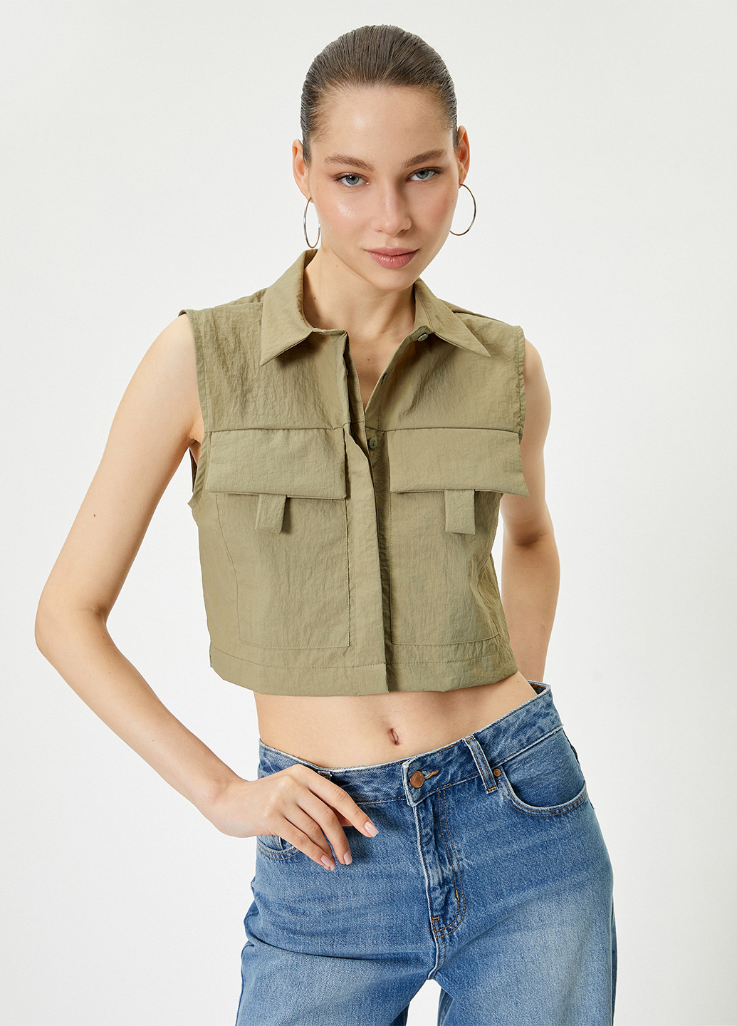 Фисташковая кэжуал рубашка однотонная KOTON