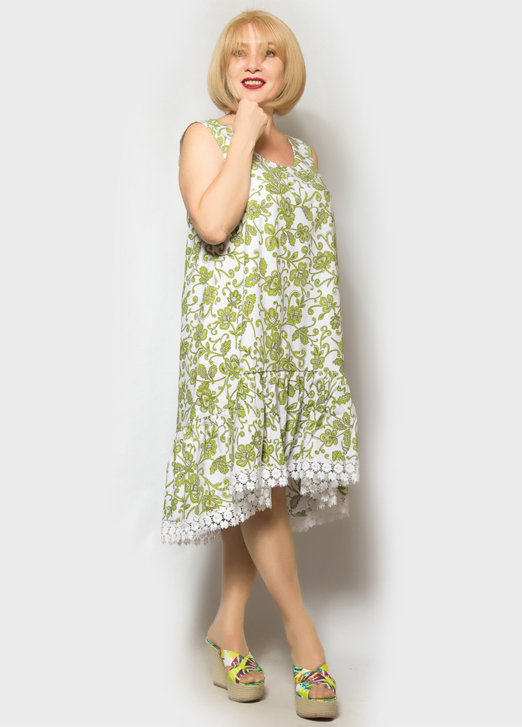 Зеленое кэжуал платье а-силуэт LibeAmore с цветочным принтом