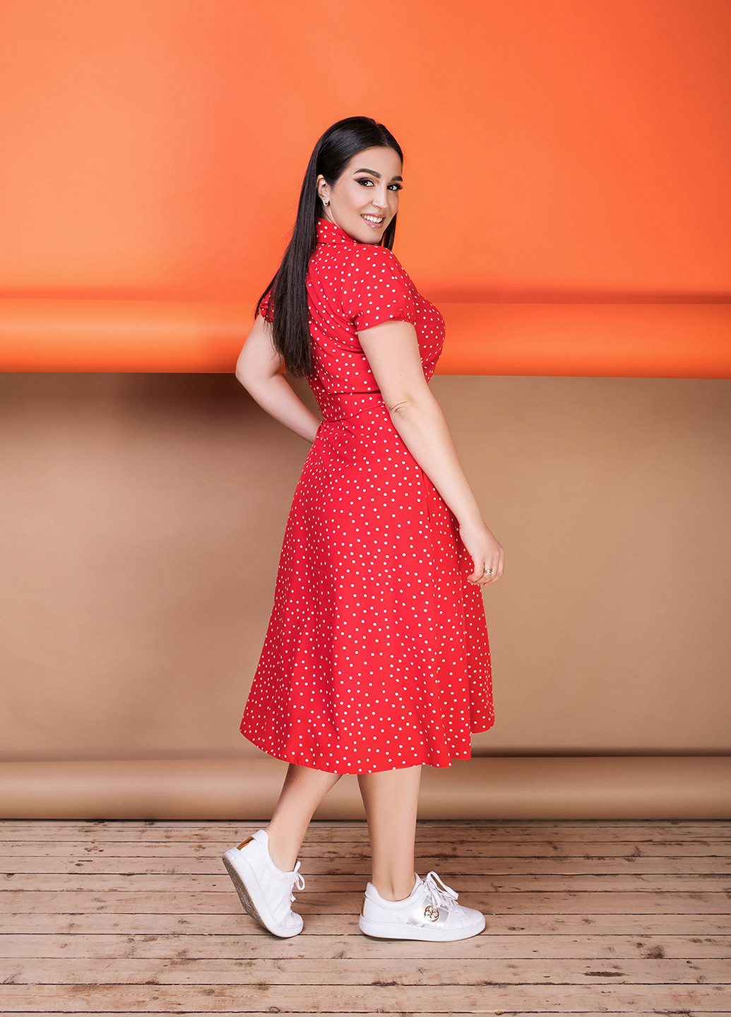 Красное кэжуал платье рубашка Primyana однотонное