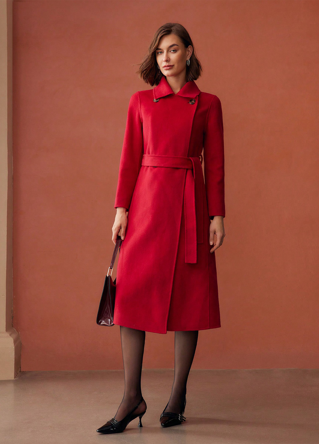 Яскраво-червоне зимнє Пальто двобортне SHEIN