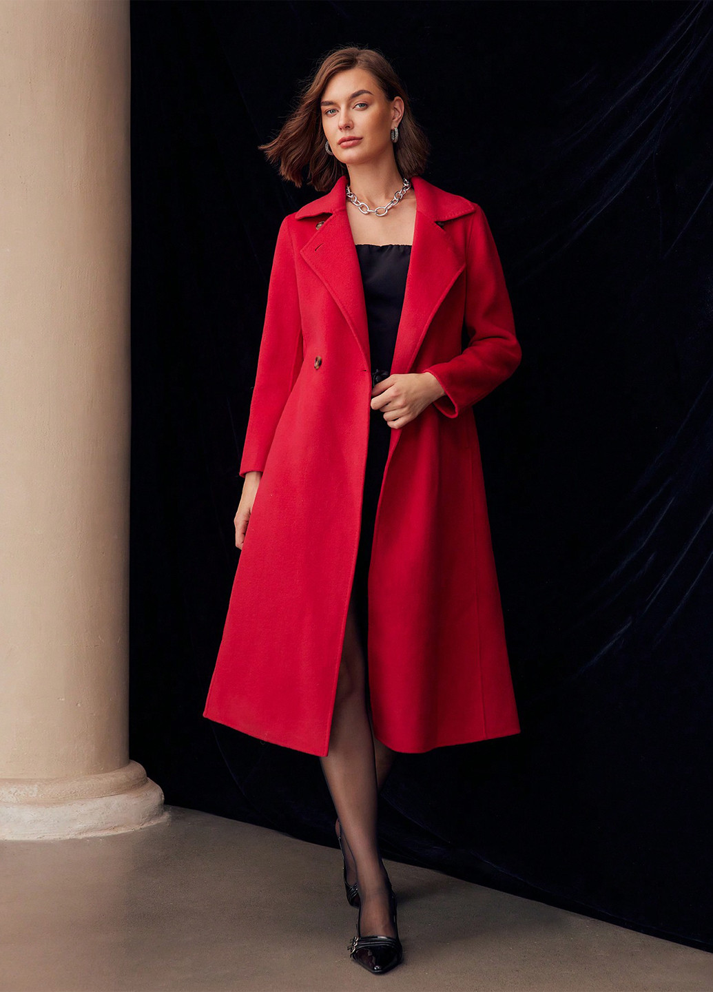 Яскраво-червоне зимнє Пальто двобортне SHEIN