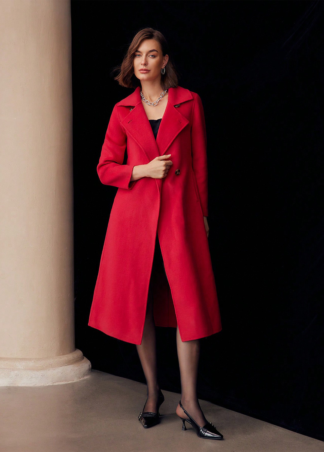 Яскраво-червоне зимнє Пальто двобортне SHEIN