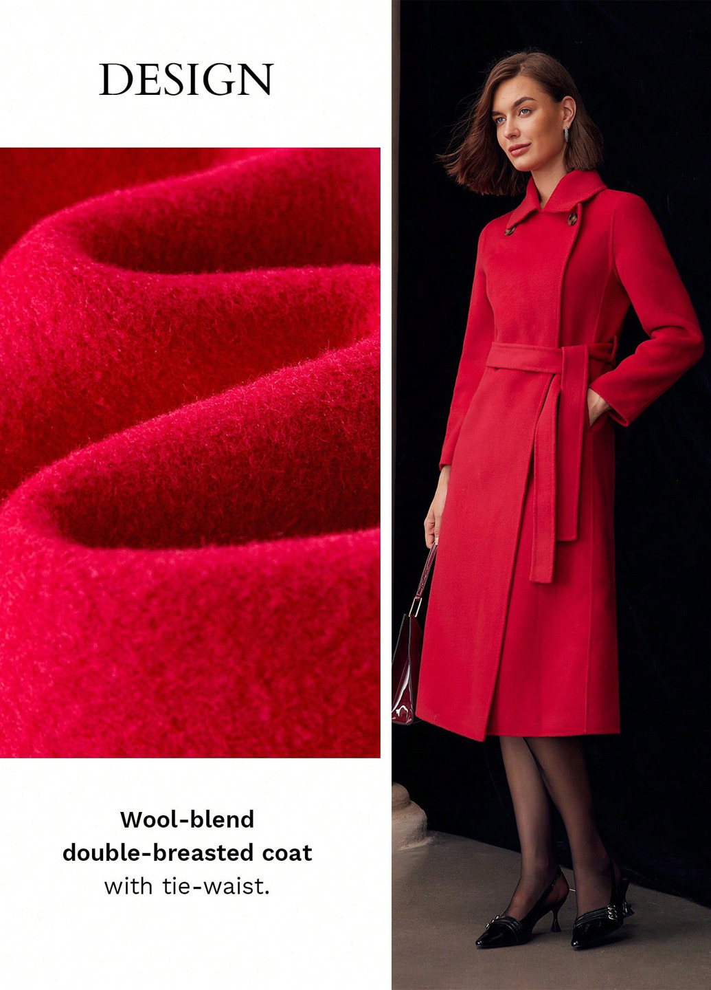 Яскраво-червоне зимнє Пальто двобортне SHEIN