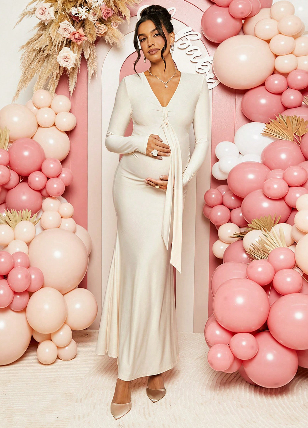 Пудрова кежуал, вечірня сукня для вагітних силуетна, годе SHEIN однотонна