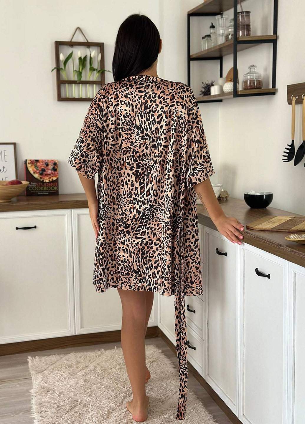 Бежевый демисезонный комплект (топ, халат, шорты) NOVA VEGA