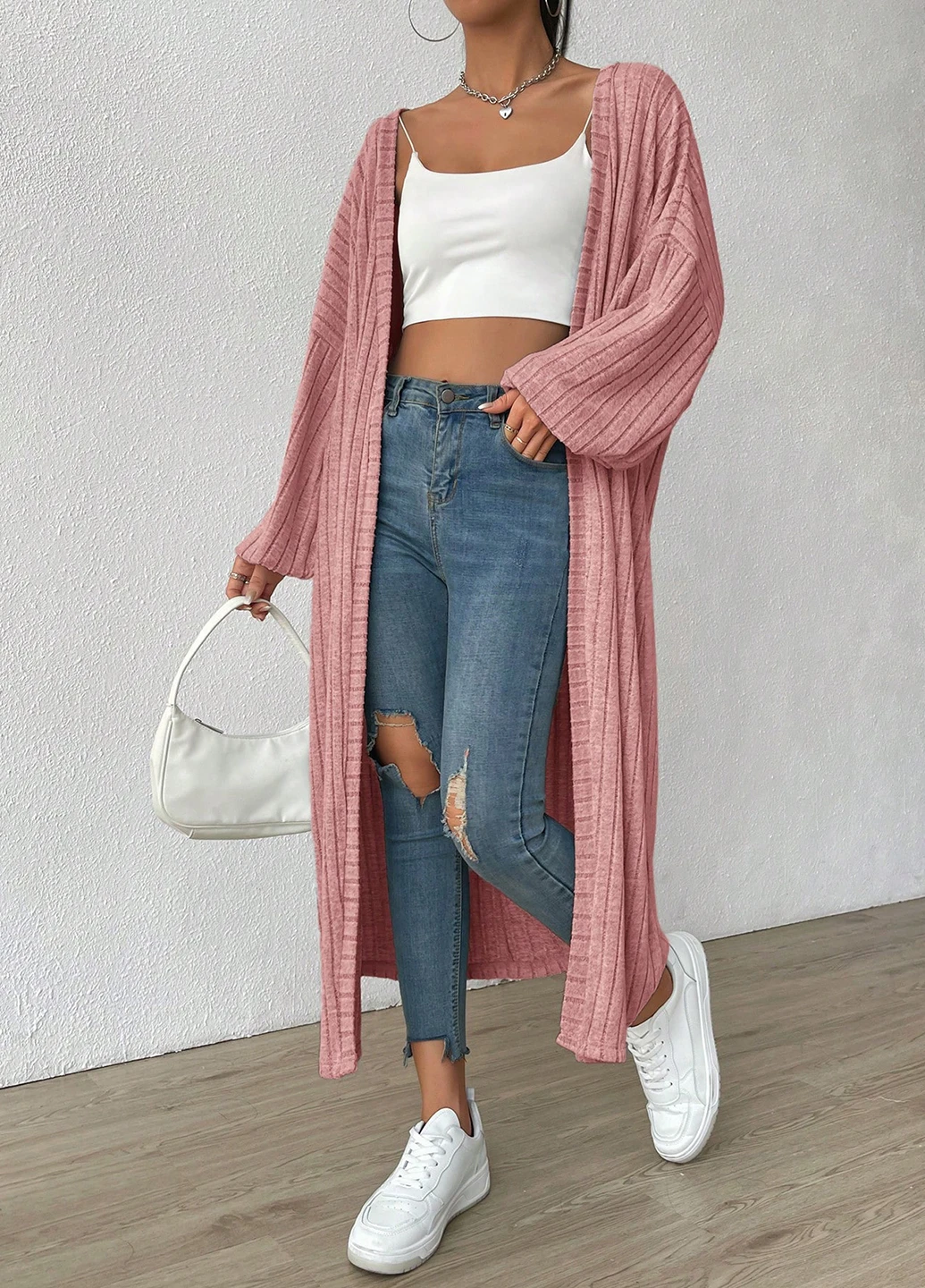 Светло-розовый демисезонный кардиган SHEIN