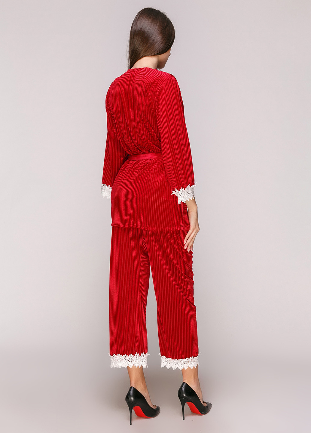 Бордовая всесезон пижама (халат, майка, брюки) No Brand