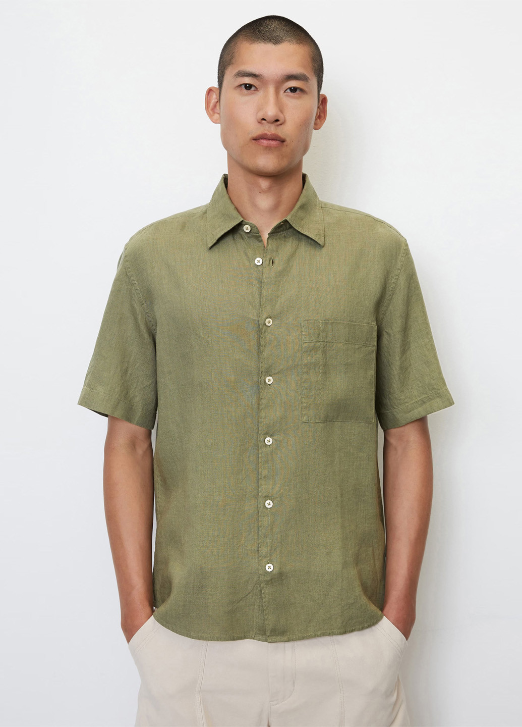 Оливковая кэжуал рубашка однотонная Marc O'Polo