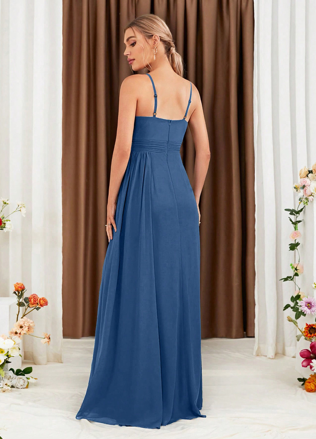 Серо-голубое вечернее платье а-силуэт SHEIN однотонное