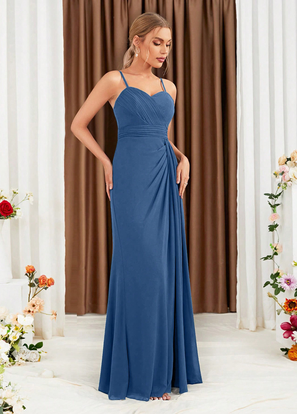 Серо-голубое вечернее платье а-силуэт SHEIN однотонное