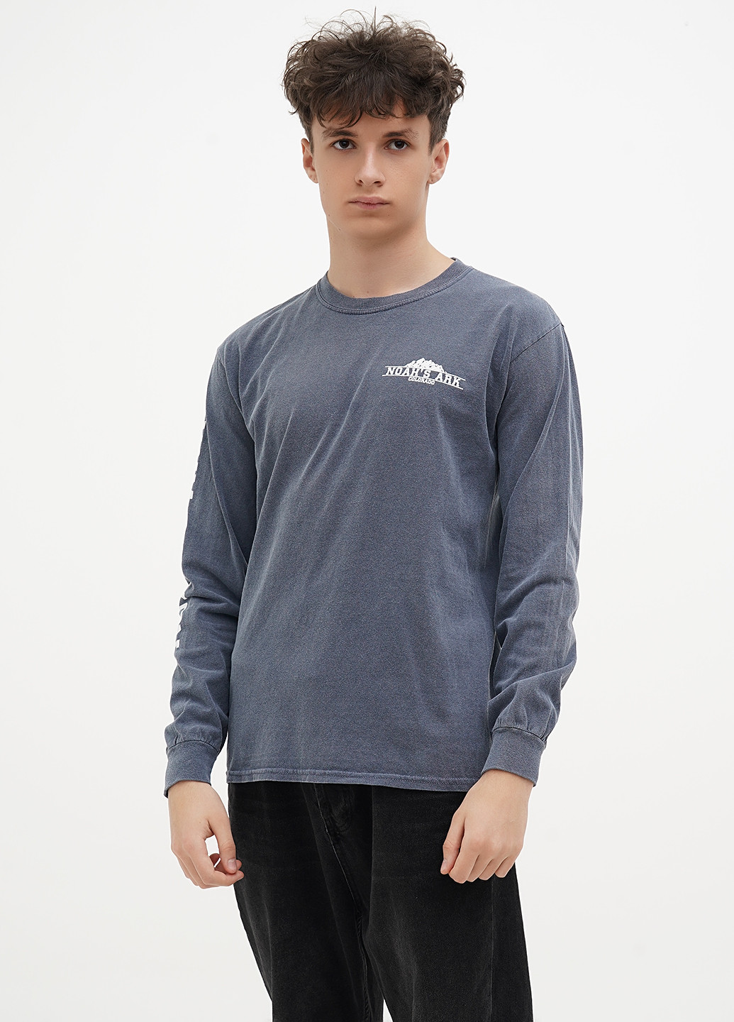 Лонгслів Blue 84 напис темно-сірий кежуали трикотаж, бавовна