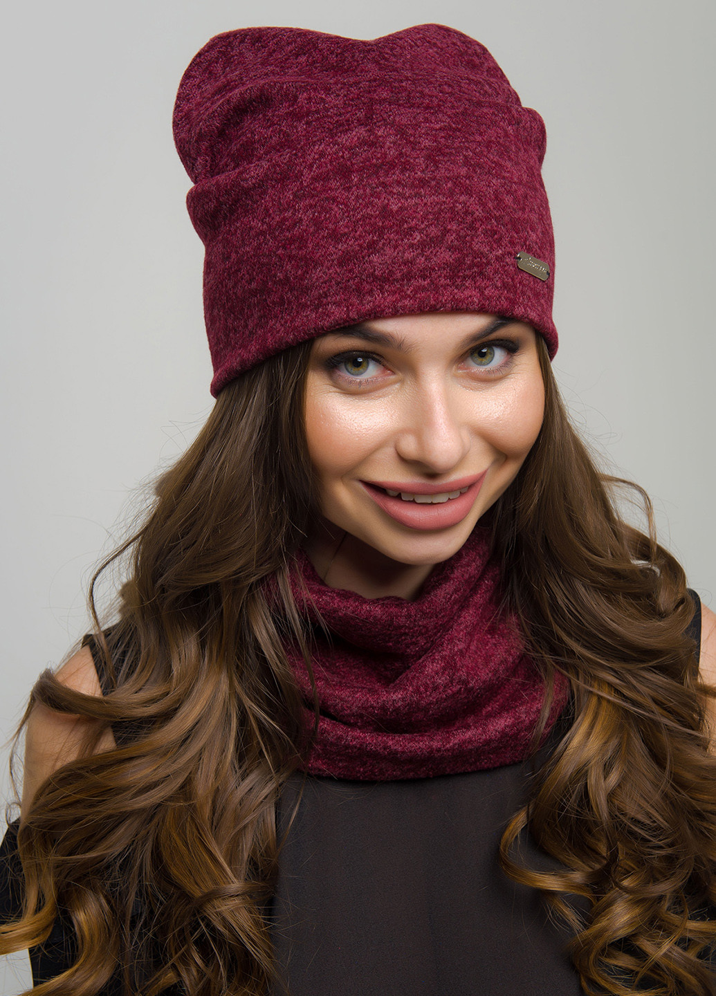 Бордовый зимний комплект (шапка, шарф-снуд) Lucky Fashion