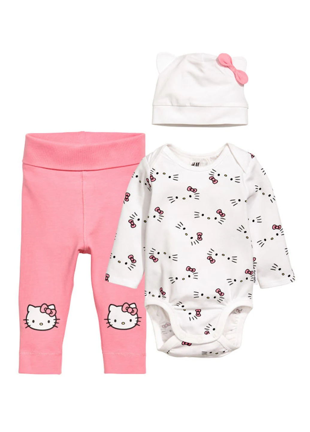 Розовый демисезонный комплект (боди, брюки, шапка) H&M