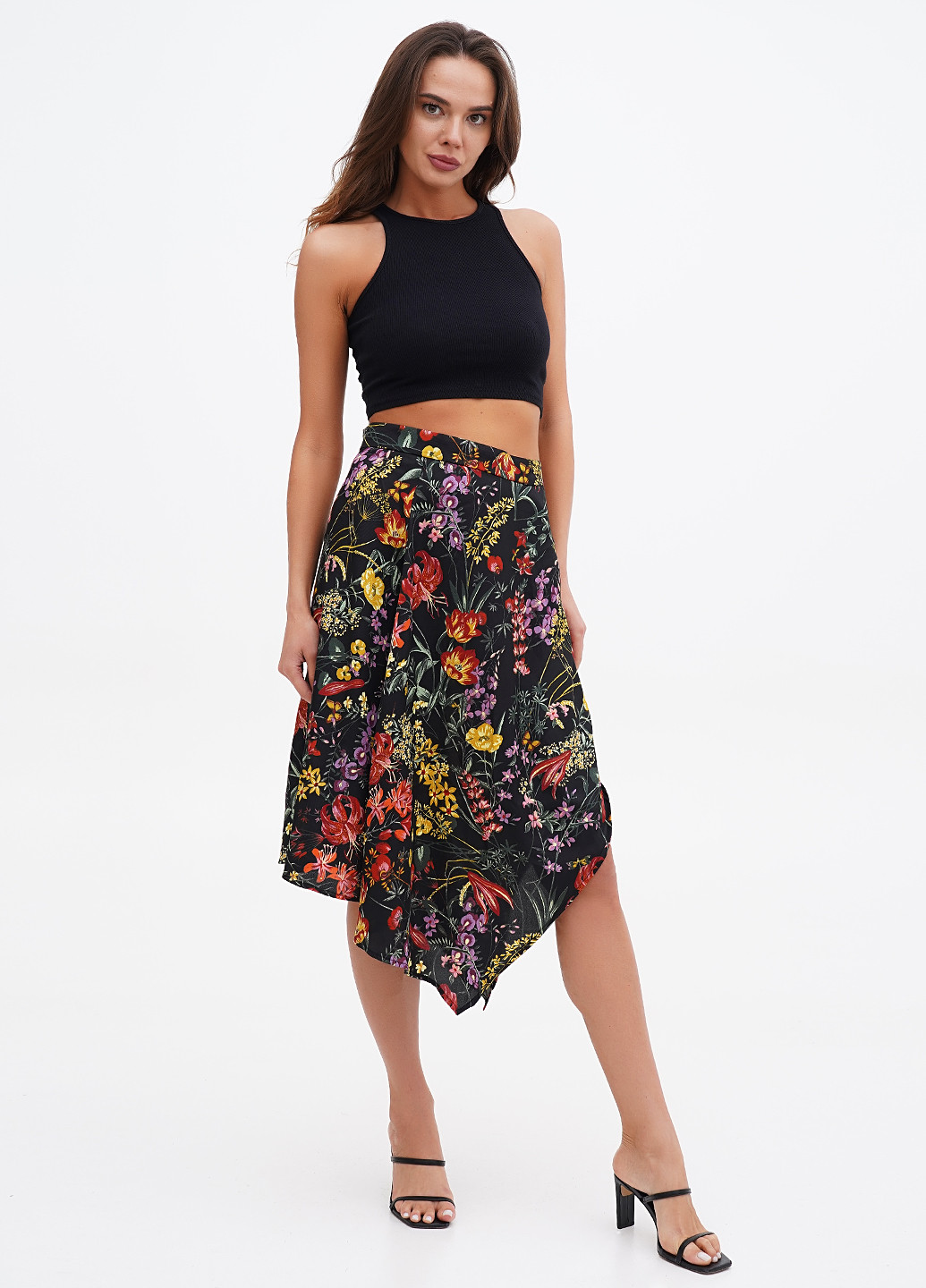 Разноцветная кэжуал цветочной расцветки юбка H&M а-силуэта (трапеция)