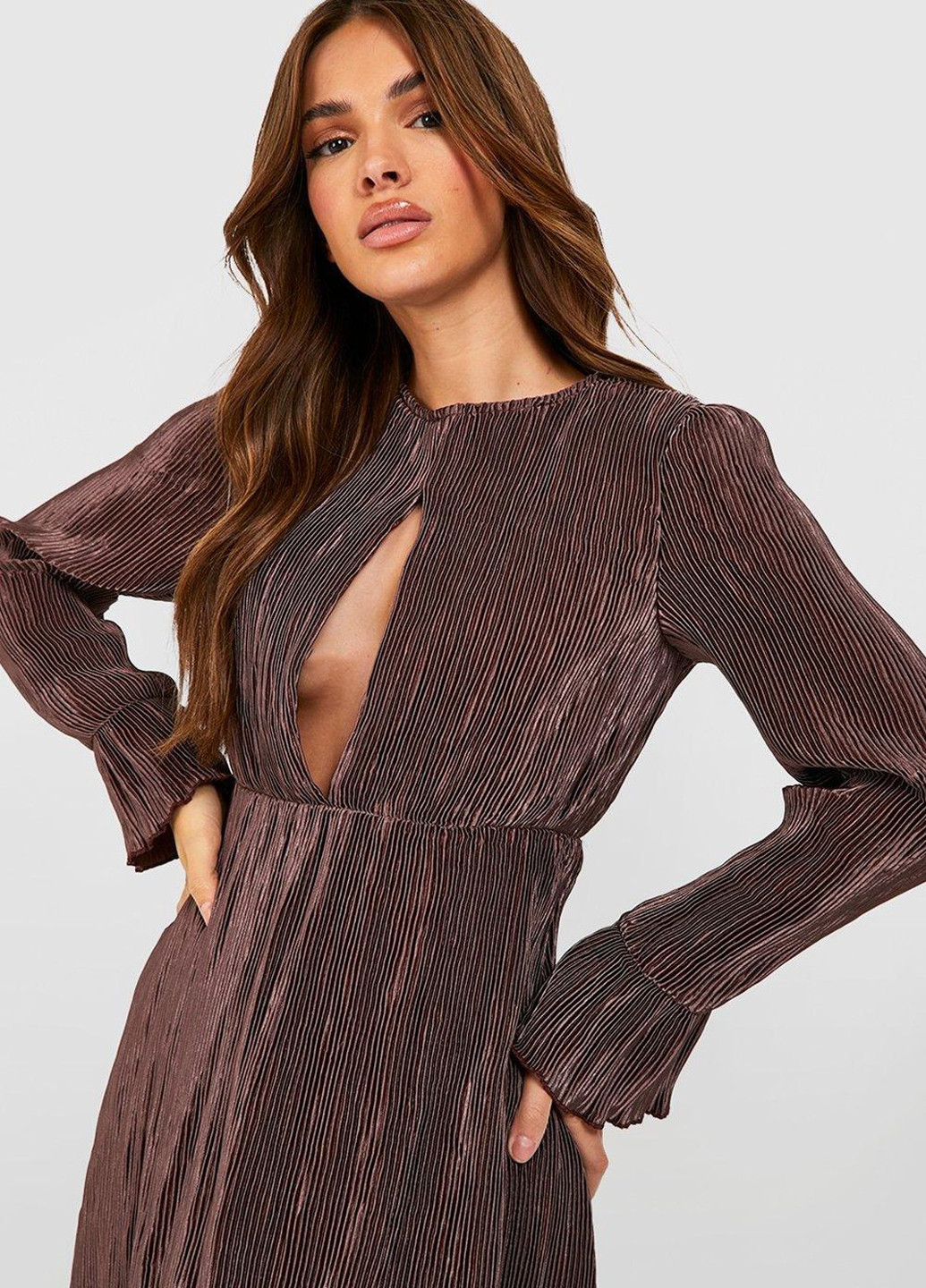 Серо-коричневое кэжуал платье а-силуэт Boohoo однотонное