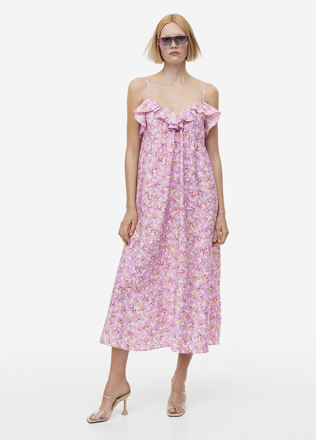 Фиолетовое кэжуал платье в стиле ампир H&M с цветочным принтом