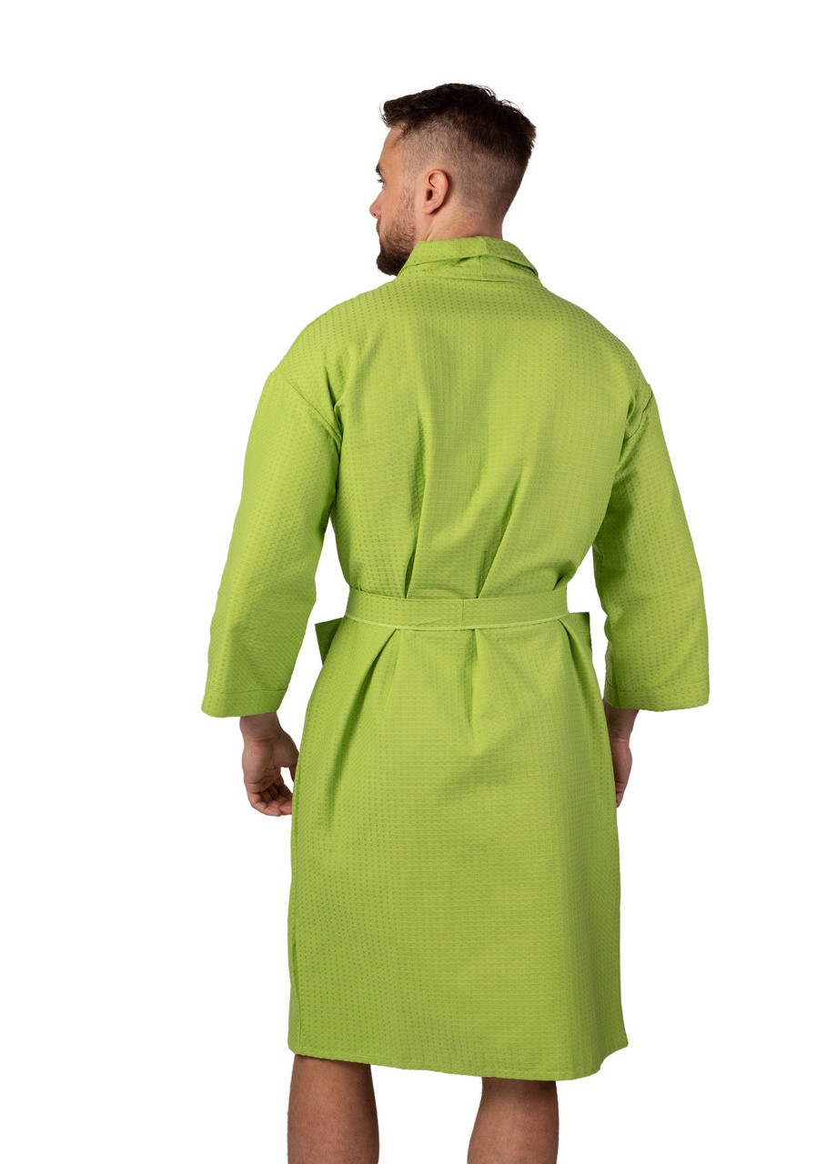 Вафельный халат Кимоно размер (42-44) S 100% хлопок оливковый (LS-1352) Luxyart (212022022)