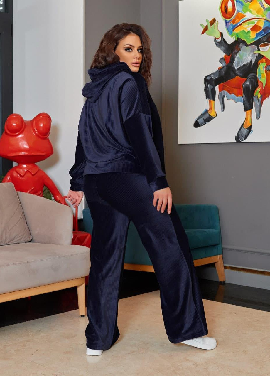 Женский прогулочный костюм бархат рубчик синего цвета р.50/52 357124 New Trend (255411701)