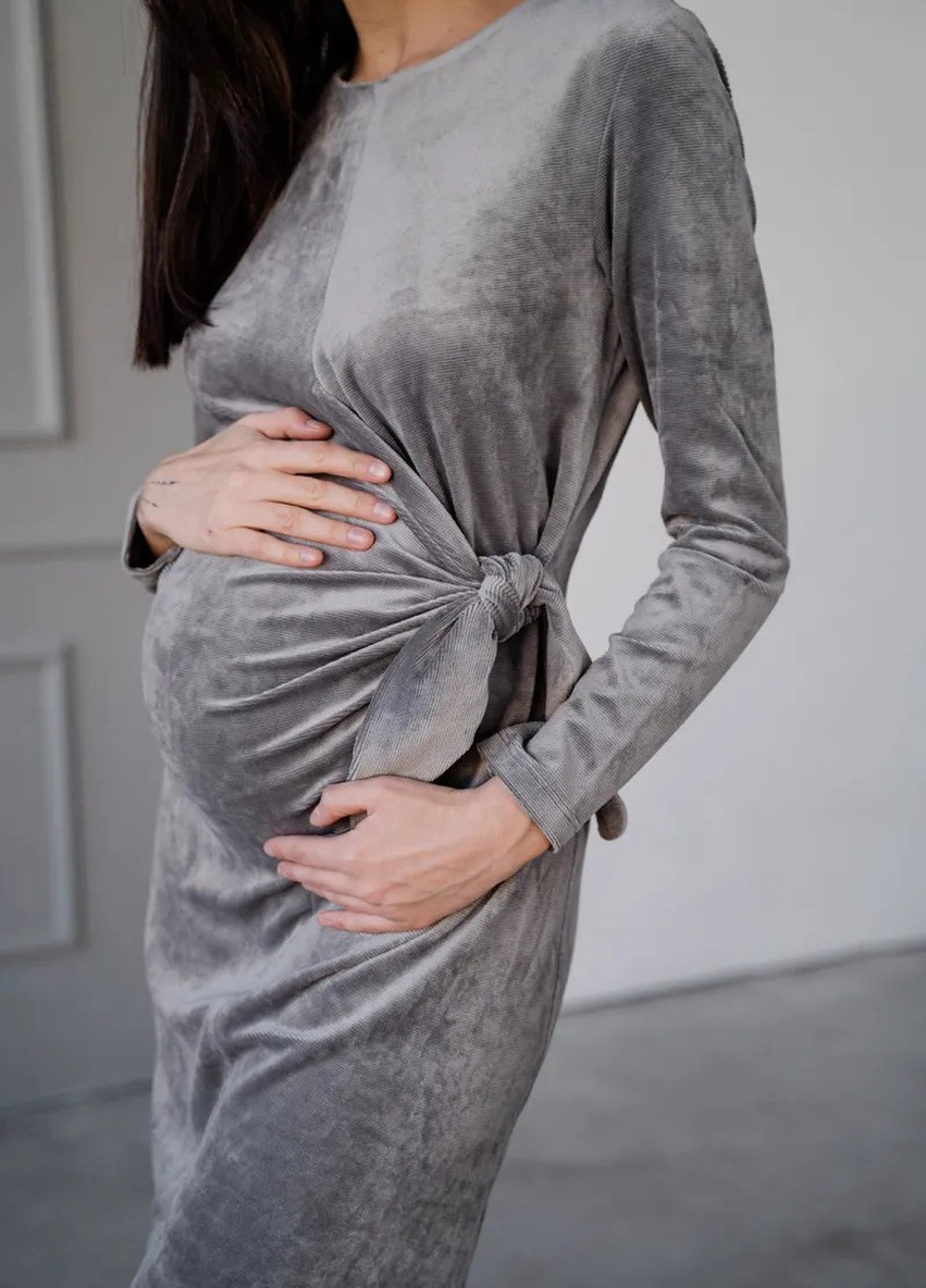 Серое нарядное красивое платье для беременных и кормящих с секретом для кормления прямого кроя серое To Be