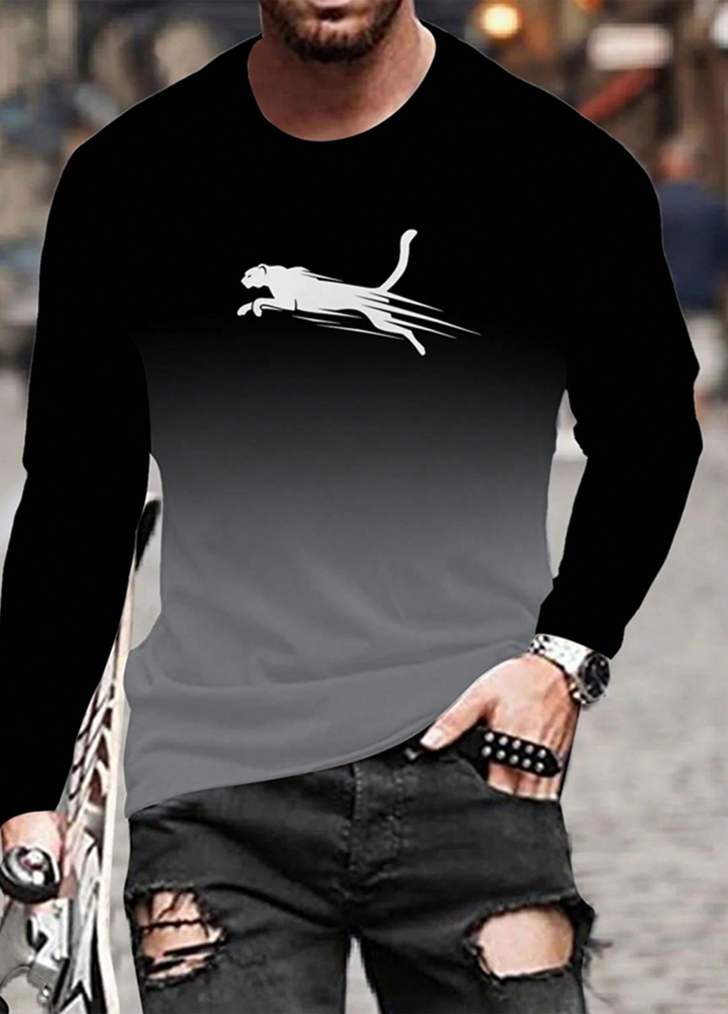 Лонгслів SHEIN малюнок чорний кежуали поліестер