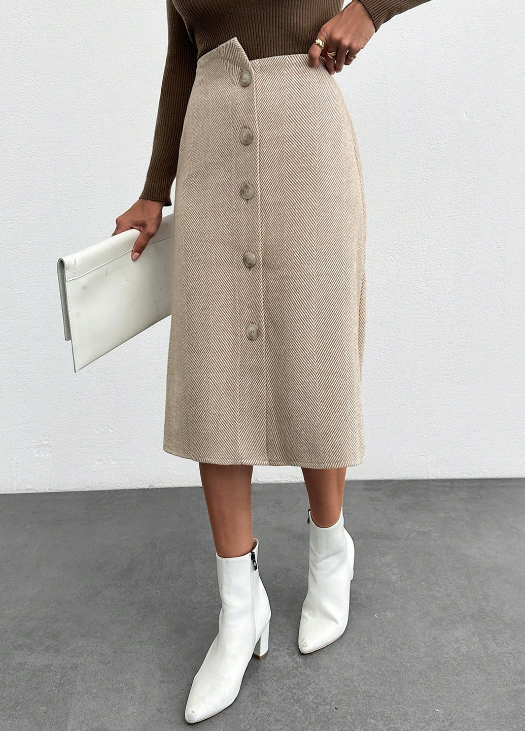 Бежевая кэжуал с геометрическим узором юбка SHEIN а-силуэта (трапеция)