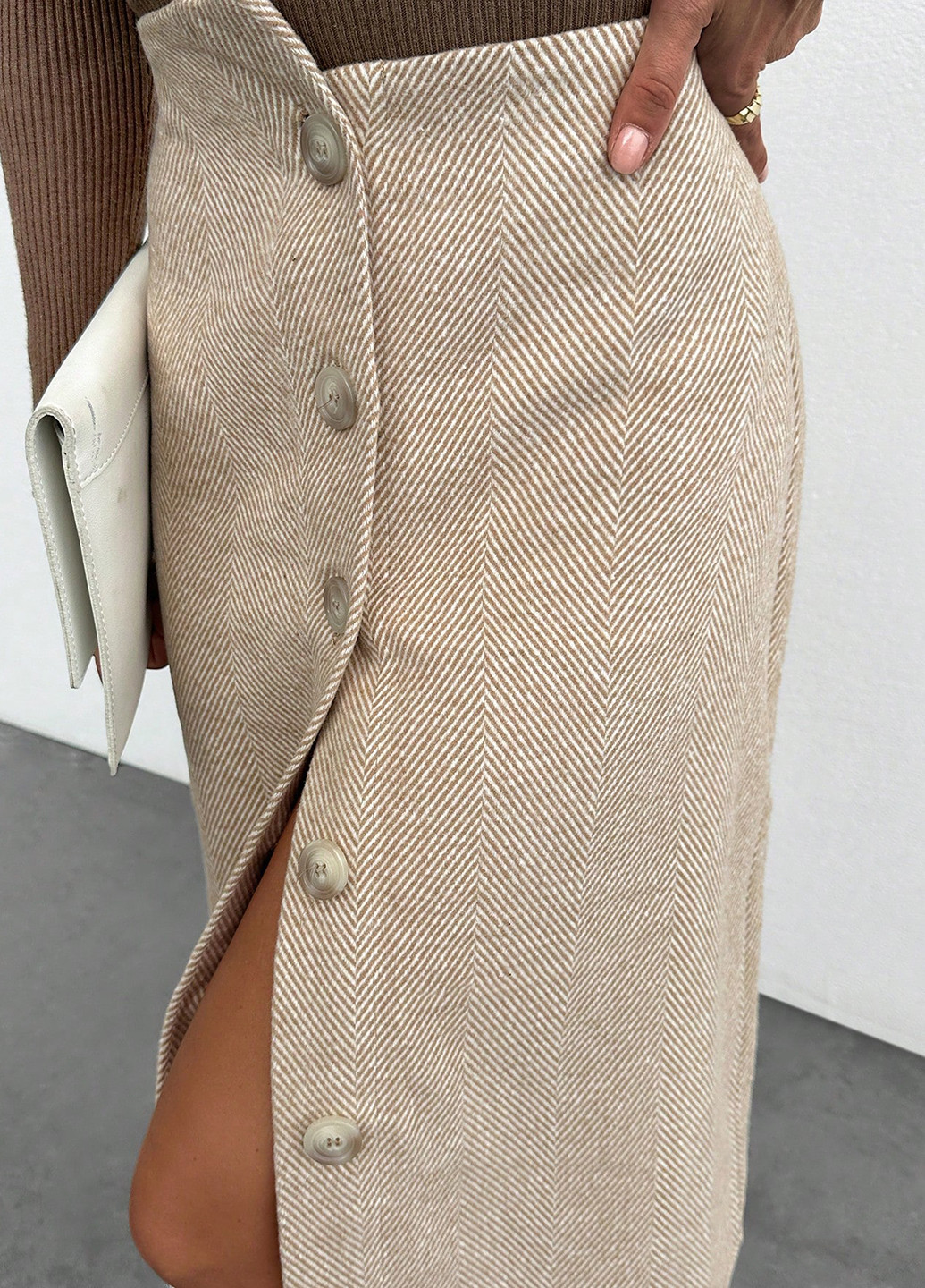 Бежевая кэжуал с геометрическим узором юбка SHEIN а-силуэта (трапеция)