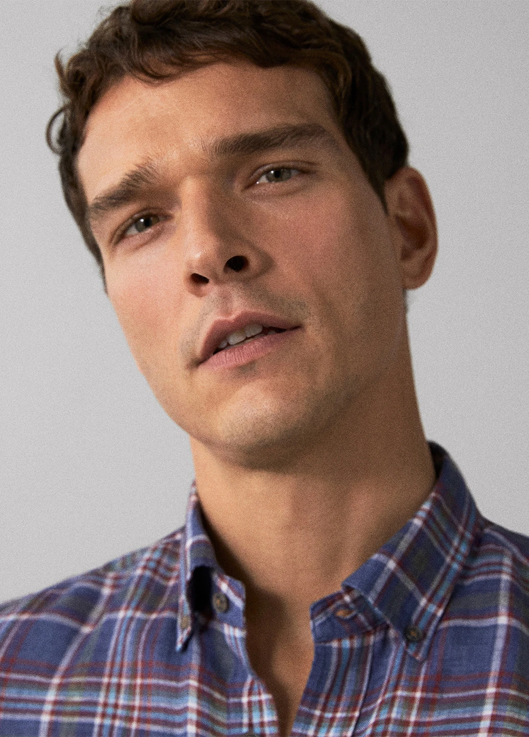Синяя кэжуал рубашка в клетку Massimo Dutti с длинным рукавом