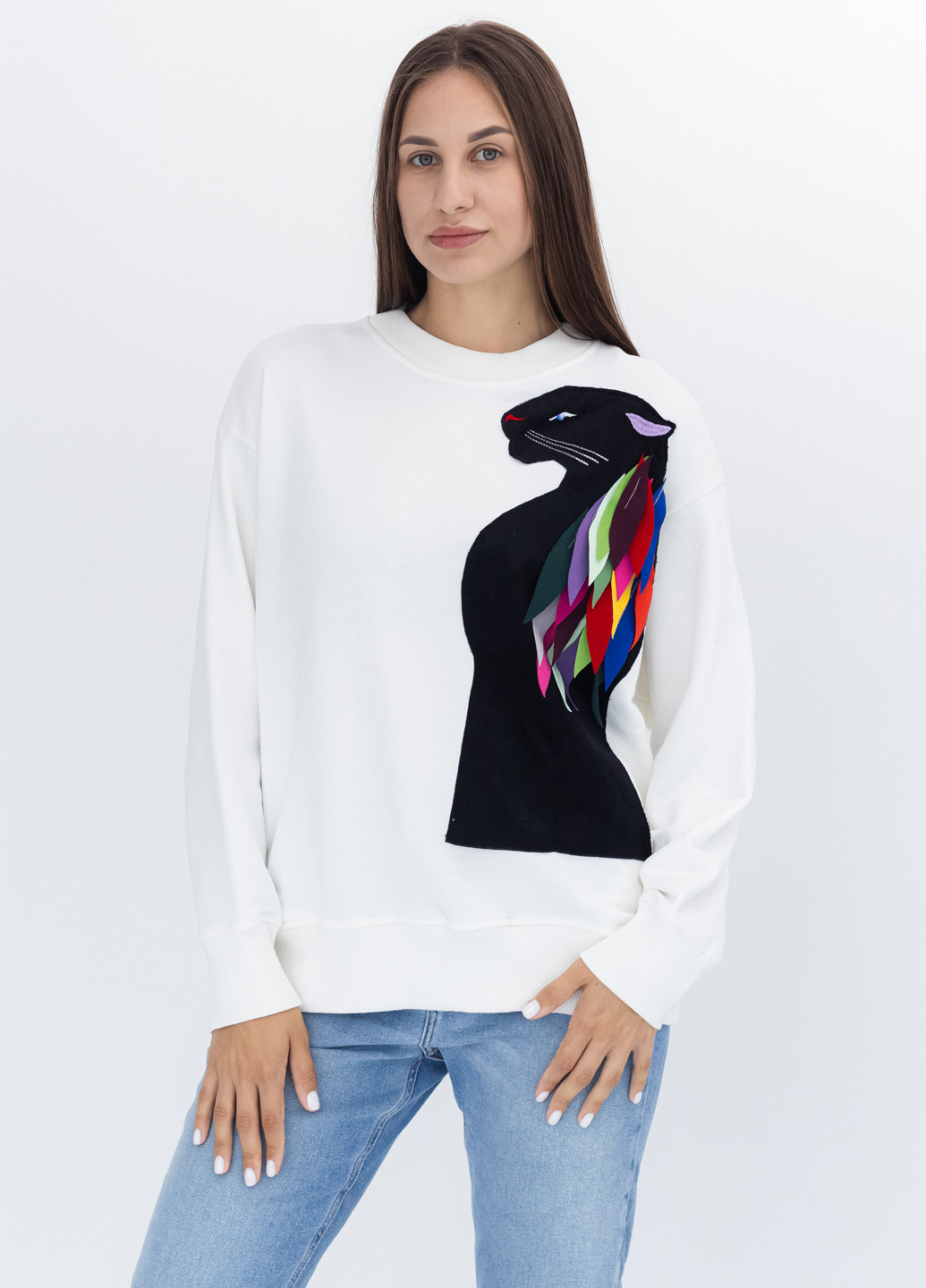 Білий світшот Nora Kvittin однотонний вишивка, аплікація (301079942)