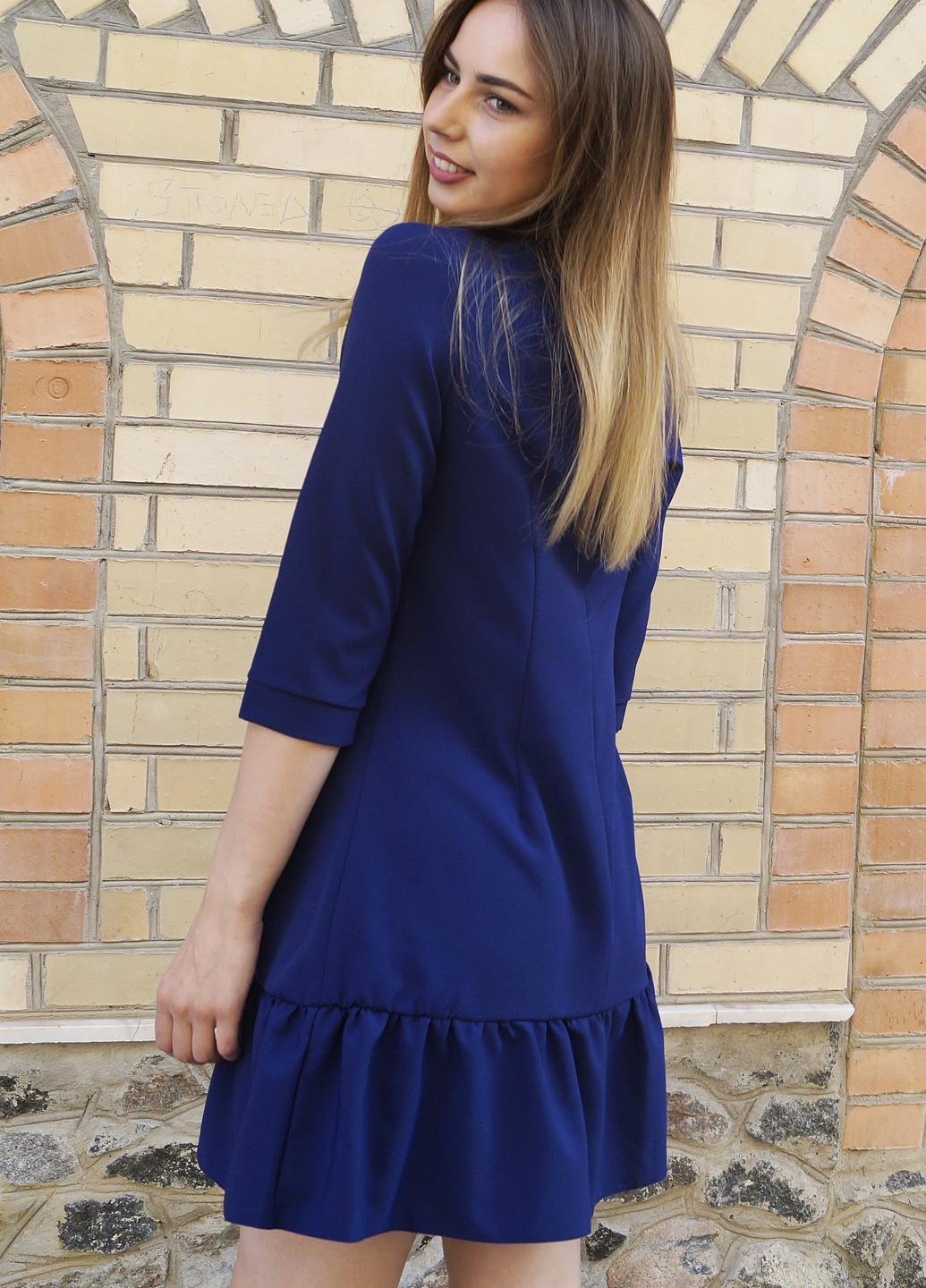 Синее коктейльное свободное стильное платье а-силуэта а-силуэт ITSMINE однотонное