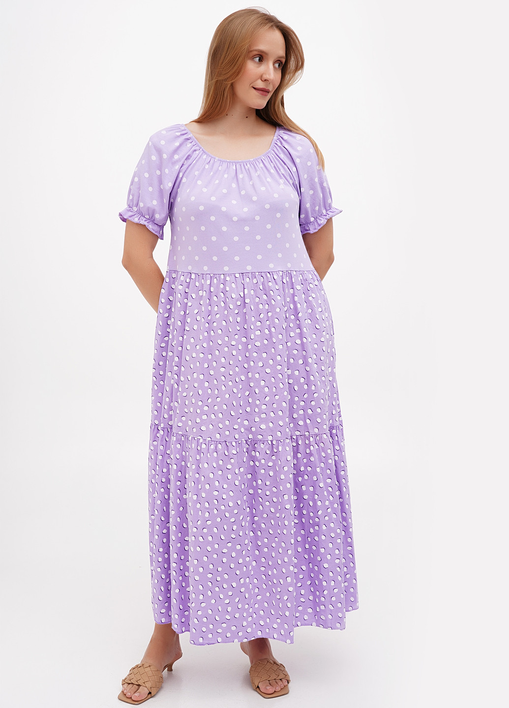 Лавандова кежуал сукня оверсайз L&N в горошок