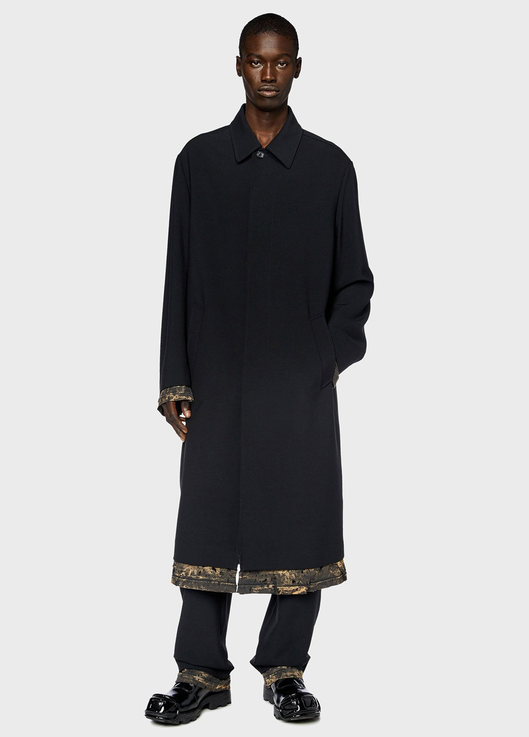 Черное зимнее Пальто однобортное Diesel