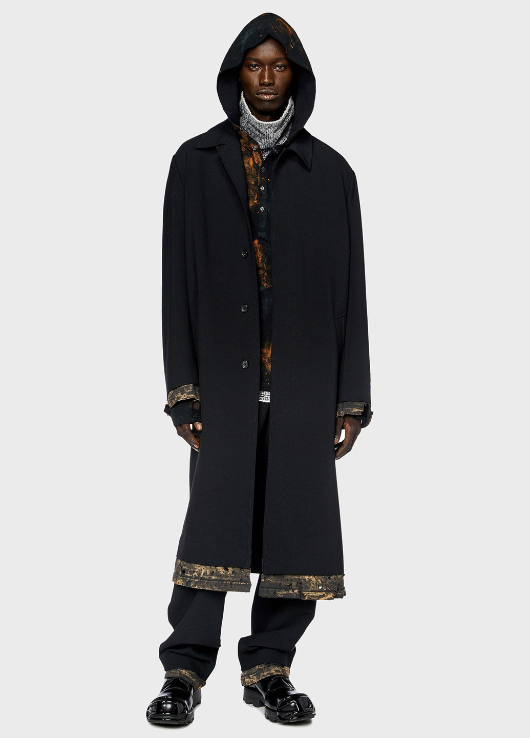 Черное зимнее Пальто однобортное Diesel