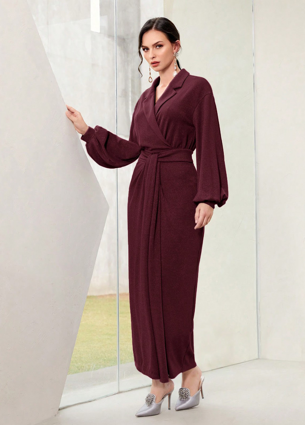 Бордова кежуал сукня SHEIN однотонна